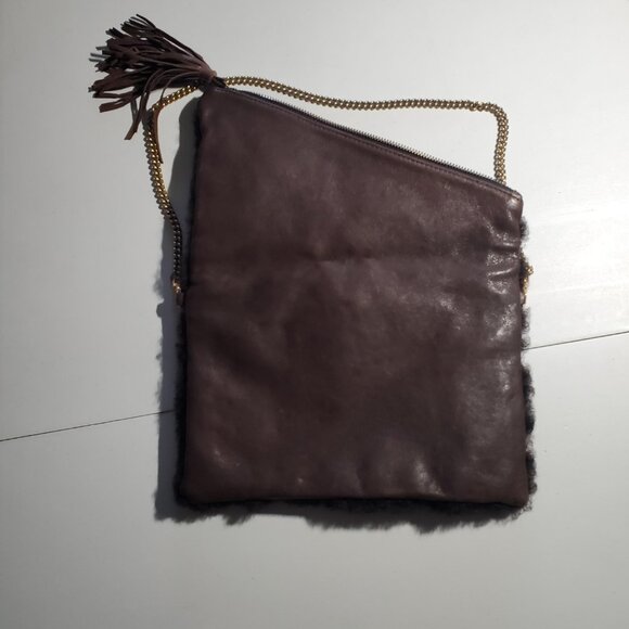 Dark Brown Leather and Sherpa Purse with Chain Strap -shipping incl - Picture 6 of 16